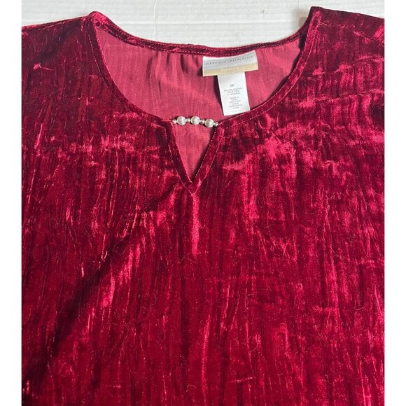 Alfred Dunner Womens Plus Runway Ready 3/4 Sleeve Crinkle Velvet Red Top Size 3X - Picture 9 of 13